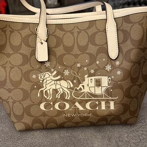 Coach Tan and Cream Signature Tote